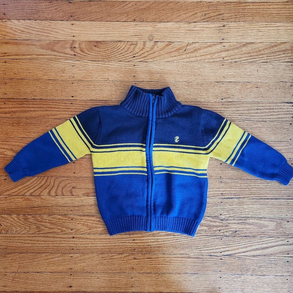 IZOD Full Zip Cotton Cardigan Sweater, 2T Toddler boy- navy yellow and blue